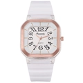 Orologio al quarzo quadrato con cinturino in silicone bianco e cornice in oro rosa per donne - Bianco