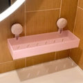 Mensola da bagno rosa opaco con fori di drenaggio e doppie ventose per montaggio a parete - Scaffale a Ventosa - Rosa