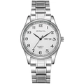 Classic silver business quartz watch with stainless steel band and white textured dial - Steel Band Large / Silver