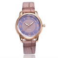 Minimalist quartz watch with rose gold case, purple dial and brown crocodile leather strap - Purple