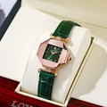 Luxury rose gold octagonal watch with green sunray dial and leather strap in a gift box - Green