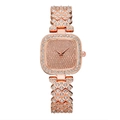 Elegante roségouden vierkante quartz horloge voor dames volledig bezet met fonkelende strass - Goud