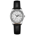Close-up of MODAIYA quartz watch dial with dual calendar display and leather strap - Leather Strap Small / Black