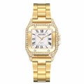 Elegante orologio al quarzo quadrato dorato da donna con lunetta diamantata e numeri romani - Oro