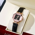 Luxury rose gold octagonal ladies watch with black sunray dial and leather strap - Black