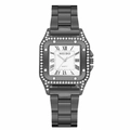 Orologio al quarzo da donna grigio canna di fucile con lunetta in strass e numeri romani - Nero