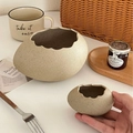 Lot de bols en céramique en forme de coquille d'œuf avec extérieur beige texturé - Bol à Oeuf Simple de Grande Taille