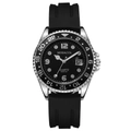 Men's quartz watch with black silicone strap, silver gear case, and luminous hands - Black