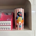 Cream and red striped Pingu thermal bottle with a cartoon clock and cute animal prints - Performance Penguin Style