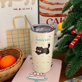 Creamy white 304 stainless steel tumbler with lucky cat illustration and metal straw - Lucky Cat Style
