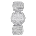 Detalle de reloj plateado para mujer con esfera redonda y correa con incrustaciones de pedrería - Plateado