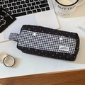 Astuccio a pois e plaid con stelle decorative, grande capacità per cancelleria - 20*6*9cm / Quadri Nero
