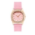Rose gold octagonal quartz watch with pink silicone strap and crystal bezel - Pink