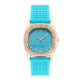 Detail of rose gold octagonal watch case with rhinestones and blue silicone strap - Mint Green