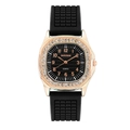 Luxury rhinestone square quartz watch with black silicone strap and rose gold case - Black