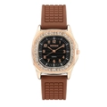 Close-up of GADYSON quartz watch with rose gold diamond bezel and brown silicone strap - Brown