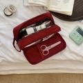 Trousse en toile rouge foncé à trois couches avec poignée et grande capacité - 19*8*8cm / Bordeaux