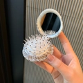 Spazzola per capelli pieghevole con specchio e custodia leopardata alla moda - Stampa leopardata / 8cmx8cm