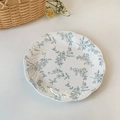 Piatto vintage in ceramica francese con motivo floreale blu e bordo ondulato a rilievo - Piatto piano da 8 pollici (20.5*2.1cm)