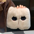 Detail of plush beige oversleeves with cute black cat embroidery and pink bows - Black Cat