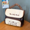 Brown canvas patchwork dog makeup bag with The Jolly House text and cartoon patterns - Large / Milky Yellow