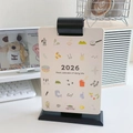 Schreibtischkalender 2026 mit handgezeichneten Illustrationen und schwarzer Halterung - Schwarz