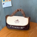 Dual-tone coffee and cream toiletry bag with 'The Jolly House' print and sturdy handle - Small / Milky Yellow