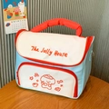 Blue dog embroidery vanity bag with red handles and The Jolly House patch design - Large / Sea Salt Blue