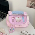 Pink and blue large capacity stationery bag with cute cake embroidery and top handle - Pink