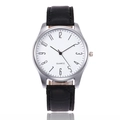 Close-up of quartz watch dial with silver alloy case and black crocodile leather strap - Black Strap White Dial