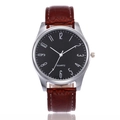 Classic men's quartz watch with black dial, silver metal case and brown leather strap - Brown Strap Black Dial