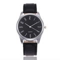 Classic men's business quartz watch with black leather bamboo pattern strap and silver case - Black Strap Black Dial
