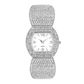 Detail of tonneau-shaped luxury women's watch with full crystal rhinestones and quartz movement - Silver