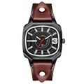 Montre à quartz carrée rétro avec cadran noir et bracelet en cuir marron - Marron