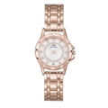 Detail of rose gold bracelet watch featuring a crystal-set white dial and metal texture - Rose Gold