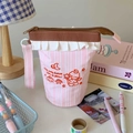 Pink striped vertical stationery pouch with The Jelly House embroidery and brown zipper detail - Pink