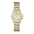 Women's quartz watch with two-tone steel band, rhinestone scales, and faceted gold bezel - Two-tone (Gold & Silver)