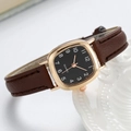 Orologio al quarzo vintage da donna con cassa in oro rosa e cinturino in pelle marrone - Cinturino Marrone Cassa Oro Rosa Quadrante Nero