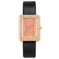 Orologio donna quadrato elegante in oro rosa con diamanti e cinturino in pelle nera - Nero