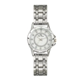 Elegant women's silver quartz watch with white round dial and diamond accents - Silver