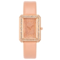 Orologio rettangolare oro rosa con strass scintillanti e cinturino in pelle rosa - Rosa