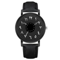 Orologio nero opaco minimalista con quadrante arabo unico e cinturino in pelle - Nero