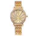 Orologio donna dorato con lunetta in strass, quadrante a raggiera e cinturino a maglie - Oro