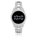 Elegant silver diamond-set LED watch with digital touch screen and metallic rhinestone band - Silver