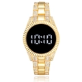 Luxurious gold-plated digital watch for women with sparkling crystal-encrusted bracelet strap - Gold