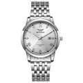 Detail of silver business watch with 10BAR water resistance and roman numeral dial - Silver Case Silver Dial