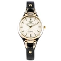 Punk style women's quartz watch with gold round case, white dial and black studded strap - Black