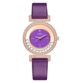 Detail of purple leather strap watch with crystal floating beads and crystal bezel - Purple