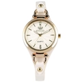 Chic women's quartz watch with gold round case and slim white leather strap for casual wear - White