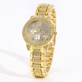Elegante orologio al quarzo dorato da donna con pavé di strass su quadrante e cinturino - Oro